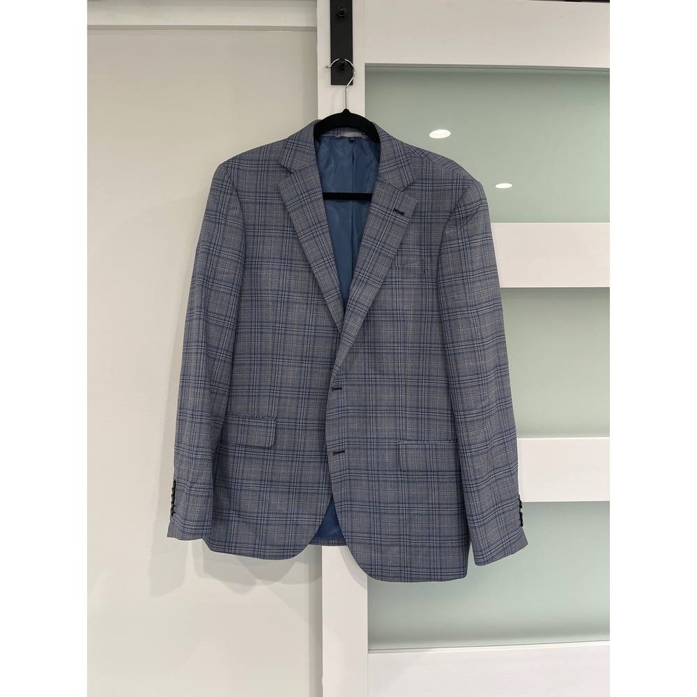 S. Cohen Mens Blue Brown Glen Plaid Sport Coat Lanificio di Pray Wool Blazer 42R